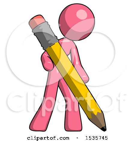 Pink Design Mascot Woman Drawing with Large Pencil by Leo Blanchette
