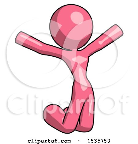Pink Design Mascot Woman Jumping or Kneeling with Gladness by Leo Blanchette