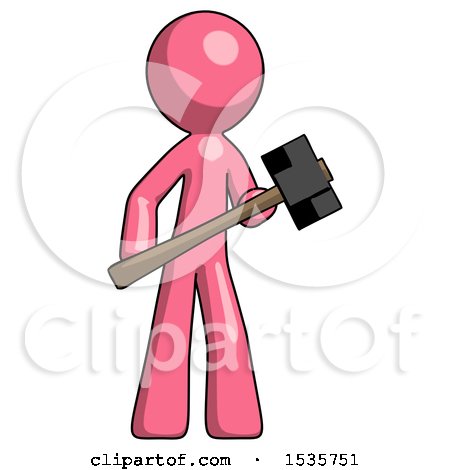 Pink Design Mascot Man with Sledgehammer Standing Ready to Work or Defend by Leo Blanchette