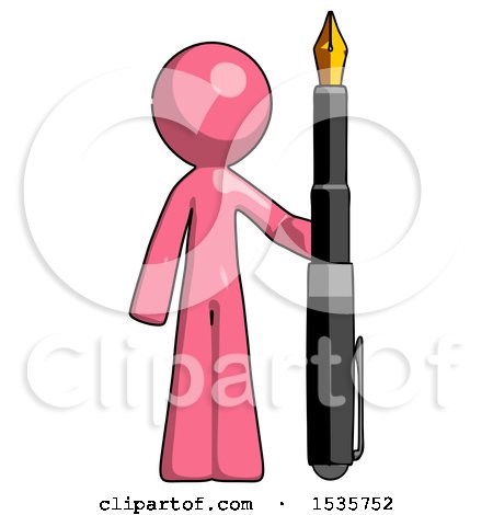 Pink Design Mascot Man Holding Giant Calligraphy Pen by Leo Blanchette