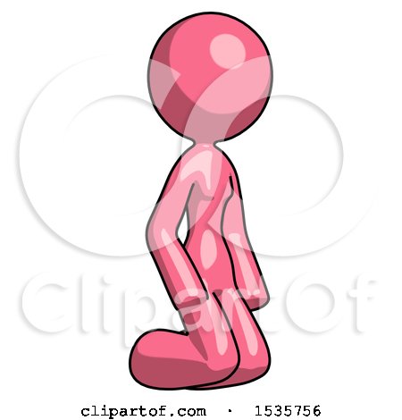 Pink Design Mascot Woman Kneeling Angle View Right by Leo Blanchette