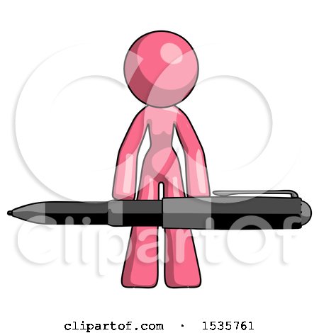 Pink Design Mascot Woman Lifting a Giant Pen like Weights by Leo Blanchette