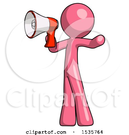 Pink Design Mascot Man Shouting into Megaphone Bullhorn Facing Left by Leo Blanchette