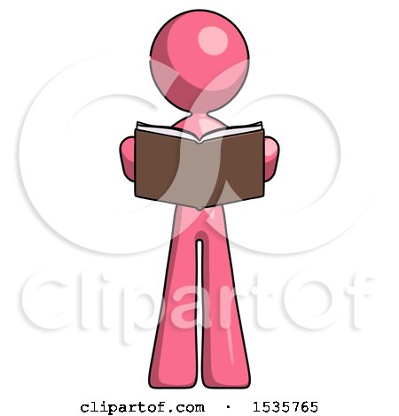 Pink Design Mascot Woman Reading Book While Standing up Facing Viewer by Leo Blanchette