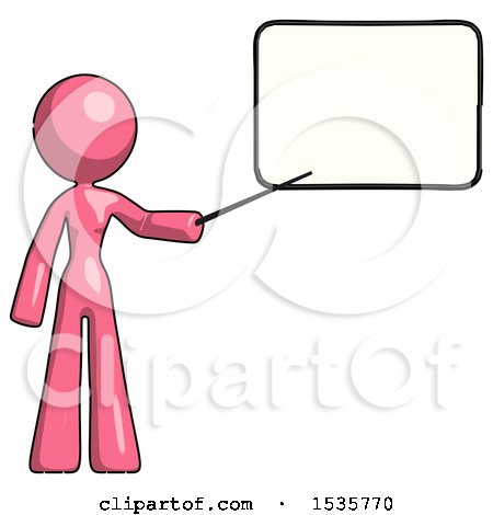 Pink Design Mascot Woman Pointing at Dry-erase Board with Stick Giving Presentation by Leo Blanchette