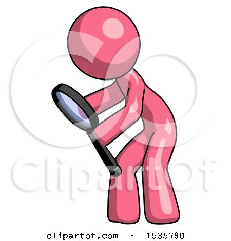 Pink Design Mascot Man Inspecting with Large Magnifying Glass Left by Leo Blanchette