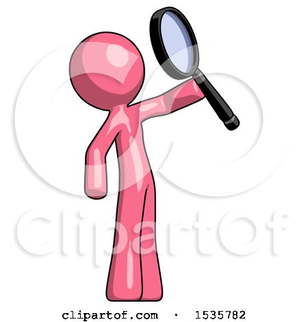 Pink Design Mascot Man Inspecting with Large Magnifying Glass Facing up by Leo Blanchette