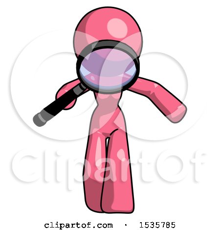 Pink Design Mascot Woman Looking down Through Magnifying Glass by Leo Blanchette