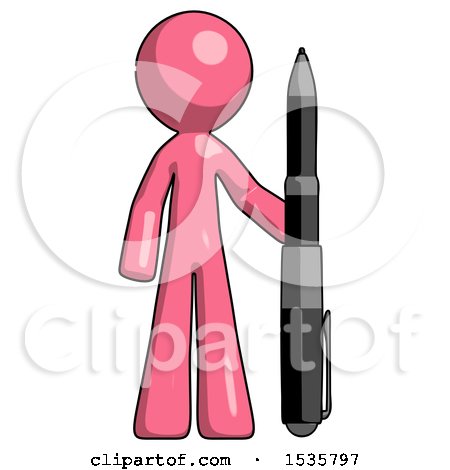 Pink Design Mascot Man Holding Large Pen by Leo Blanchette
