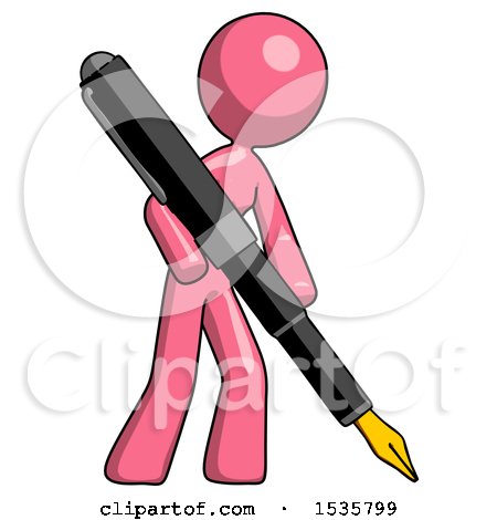 Pink Design Mascot Woman Drawing or Writing with Large Calligraphy Pen by Leo Blanchette