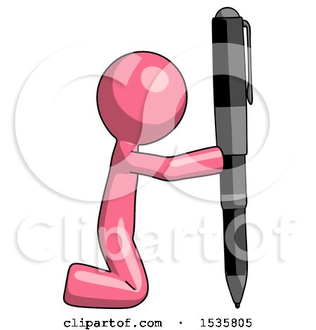 Pink Design Mascot Man Posing with Giant Pen in Powerful yet Awkward Manner. by Leo Blanchette