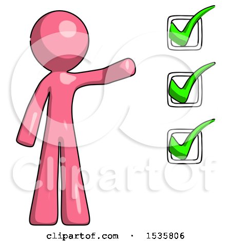 Pink Design Mascot Man Standing by List of Checkmarks by Leo Blanchette