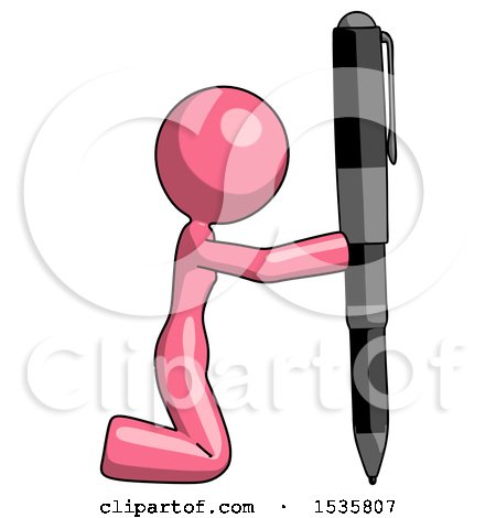 Pink Design Mascot Woman Posing with Giant Pen in Powerful yet Awkward Manner. Because Funny by Leo Blanchette