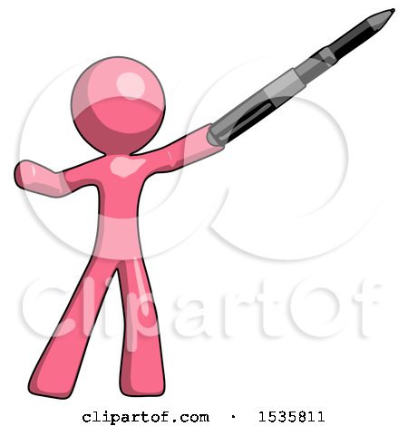 Pink Design Mascot Man Demonstrating That Indeed the Pen Is Mightier by Leo Blanchette