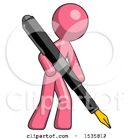 Pink Design Mascot Man Drawing or Writing with Large Calligraphy Pen by Leo Blanchette