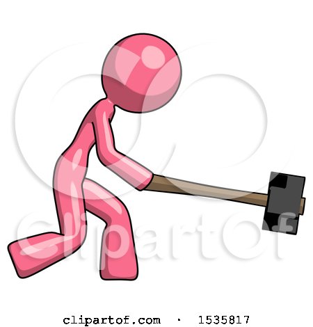 Pink Design Mascot Woman Hitting with Sledgehammer, or Smashing Something by Leo Blanchette