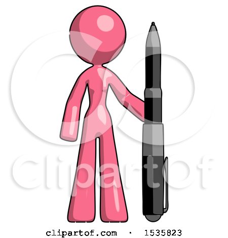 Pink Design Mascot Woman Holding Large Pen by Leo Blanchette