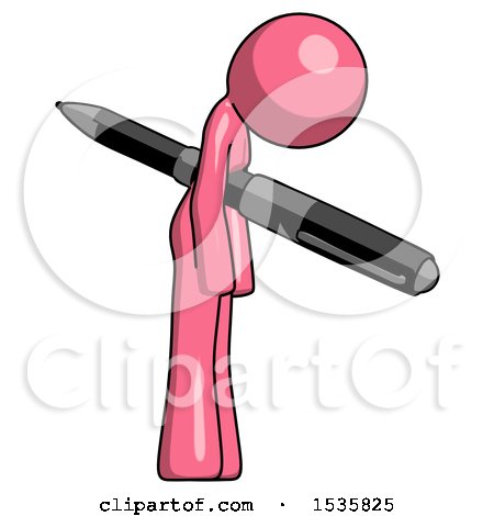 Pink Design Mascot Woman Impaled Through Chest with Giant Pen by Leo Blanchette