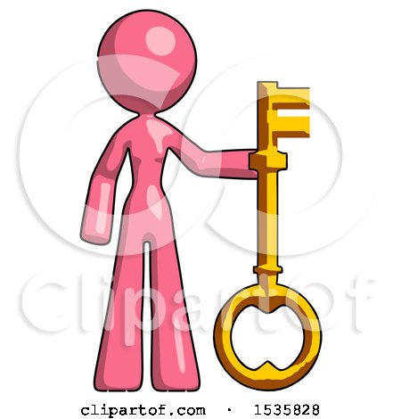 Pink Design Mascot Woman Holding Key Made of Gold by Leo Blanchette