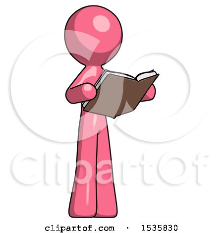 Pink Design Mascot Man Reading Book While Standing up Facing Away by Leo Blanchette