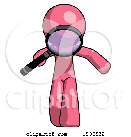Pink Design Mascot Man Looking down Through Magnifying Glass by Leo Blanchette
