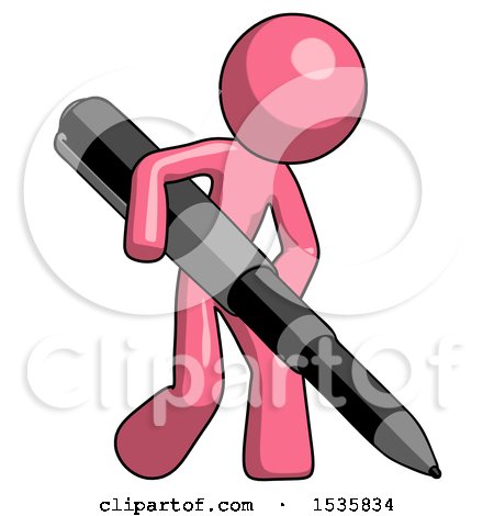 Pink Design Mascot Man Writing with a Really Big Pen by Leo Blanchette