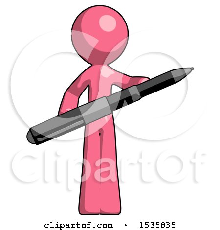 Pink Design Mascot Man Posing Confidently with Giant Pen by Leo Blanchette