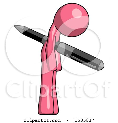 Pink Design Mascot Man Impaled Through Chest with Giant Pen by Leo Blanchette