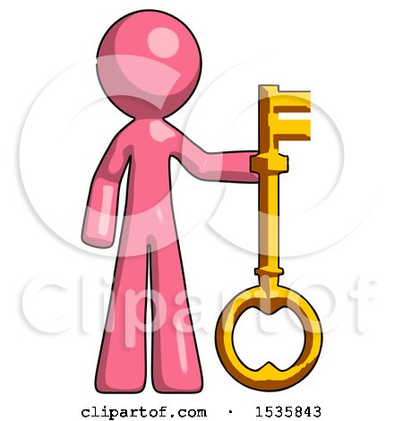 Pink Design Mascot Man Holding Key Made of Gold by Leo Blanchette