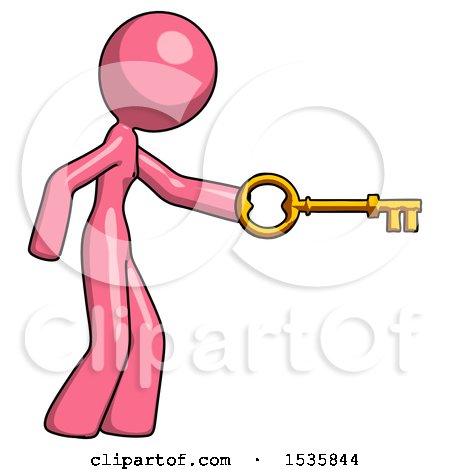 Pink Design Mascot Woman with Big Key of Gold Opening Something by Leo Blanchette