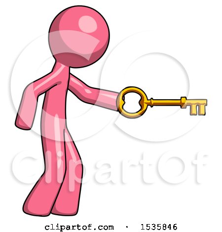 Pink Design Mascot Man with Big Key of Gold Opening Something by Leo Blanchette