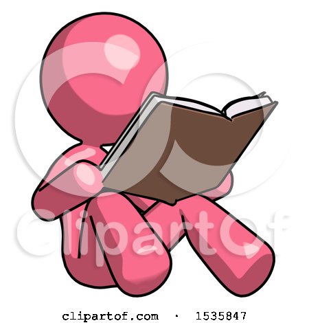 Pink Design Mascot Woman Reading Book While Sitting down by Leo Blanchette