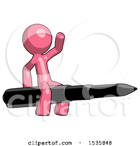 Pink Design Mascot Man Riding a Pen like a Giant Rocket by Leo Blanchette