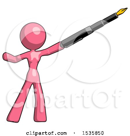 Pink Design Mascot Woman Pen Is Mightier Than the Sword Calligraphy Pose by Leo Blanchette
