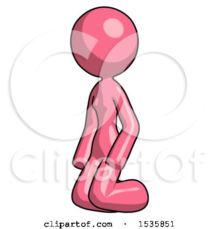 Pink Design Mascot Woman Kneeling Angle View Left by Leo Blanchette
