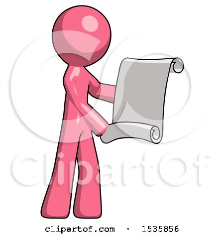Pink Design Mascot Man Holding Blueprints or Scroll by Leo Blanchette