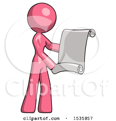 Pink Design Mascot Woman Holding Blueprints or Scroll by Leo Blanchette
