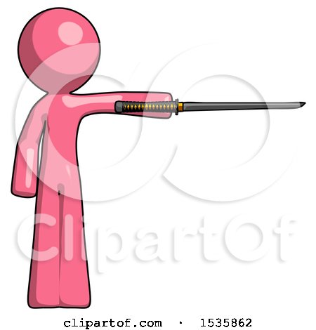 Pink Design Mascot Man Standing with Ninja Sword Katana Pointing Right by Leo Blanchette