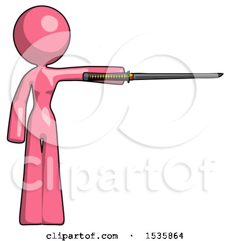 Pink Design Mascot Woman Standing with Ninja Sword Katana Pointing Right by Leo Blanchette