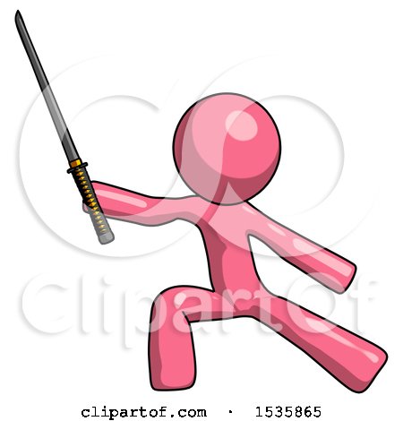 Pink Design Mascot Man with Ninja Sword Katana in Defense Pose by Leo Blanchette