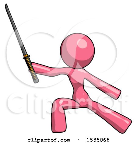 Pink Design Mascot Woman with Ninja Sword Katana in Defense Pose by Leo Blanchette