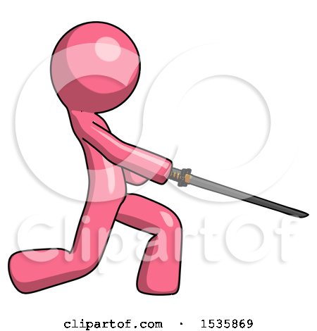 Pink Design Mascot Man with Ninja Sword Katana Slicing or Striking Something by Leo Blanchette