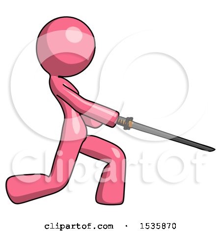Pink Design Mascot Woman with Ninja Sword Katana Slicing or Striking Something by Leo Blanchette