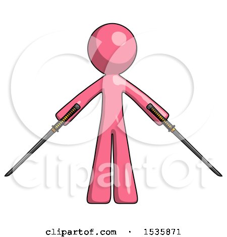 Pink Design Mascot Man Posing with Two Ninja Sword Katanas by Leo Blanchette
