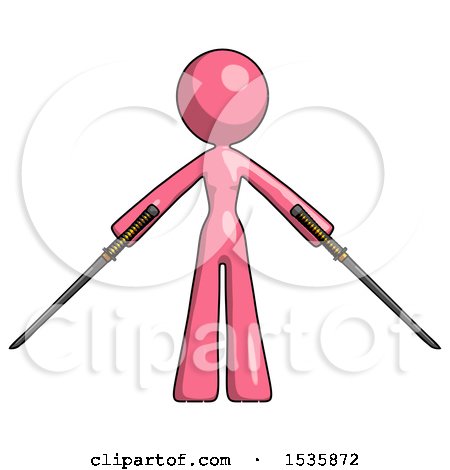 Pink Design Mascot Woman Posing with Two Ninja Sword Katanas by Leo Blanchette