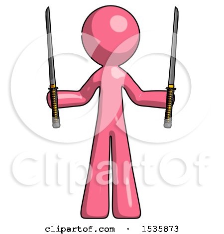 Pink Design Mascot Man Posing with Two Ninja Sword Katanas up by Leo Blanchette
