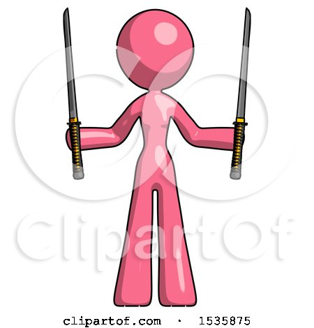 Pink Design Mascot Woman Posing with Two Ninja Sword Katanas up by Leo Blanchette