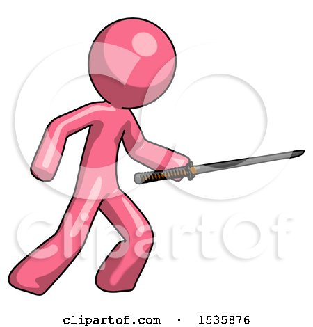 Pink Design Mascot Man Stabbing with Ninja Sword Katana by Leo Blanchette