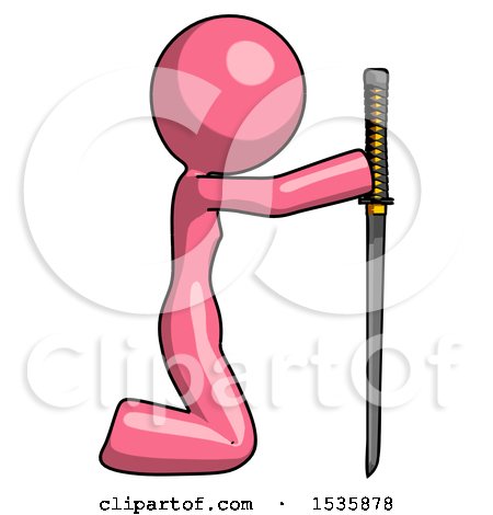 Pink Design Mascot Woman Kneeling with Ninja Sword Katana Showing Respect by Leo Blanchette