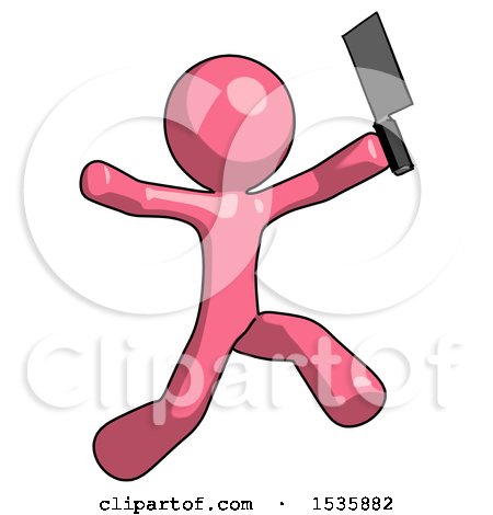 Pink Design Mascot Man Psycho Running with Meat Cleaver by Leo Blanchette
